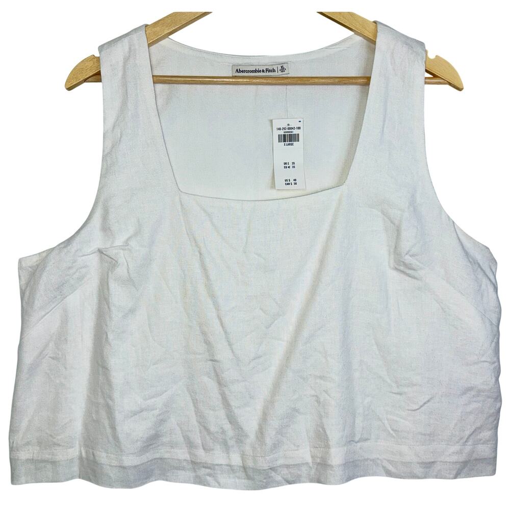 NWT Abercrombie & Fitch White Linen Square Neck Crop Top Cropped Tank Top Sz XL
